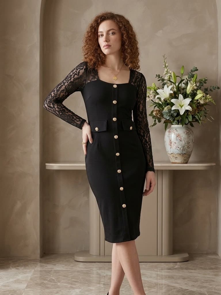 Button-Front Scuba Lycra Dress