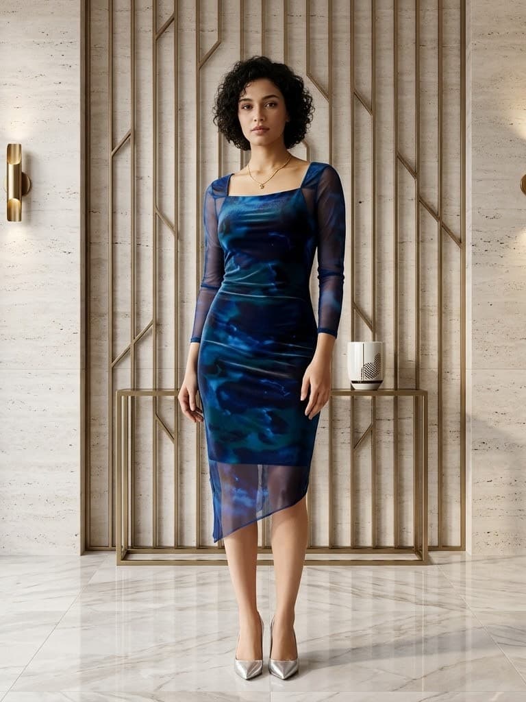 Blue Lycra Tulle Dress